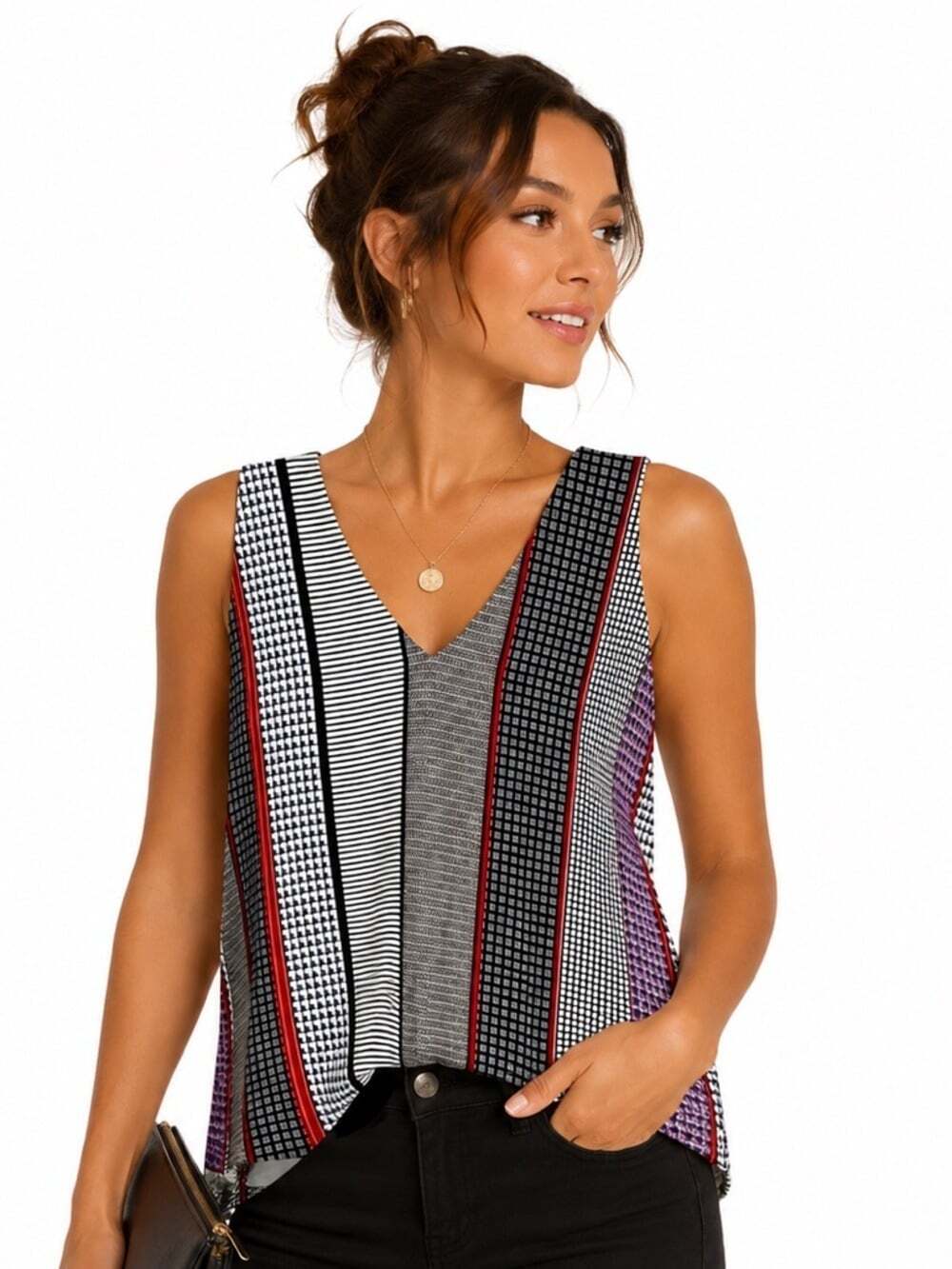 Press Womens Striped Multicolor Criss Cross Back Women's Top Size Small Resort